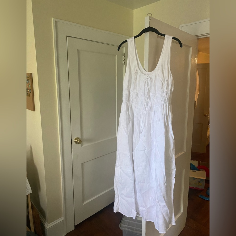 Jcrew smocked midi linen dress